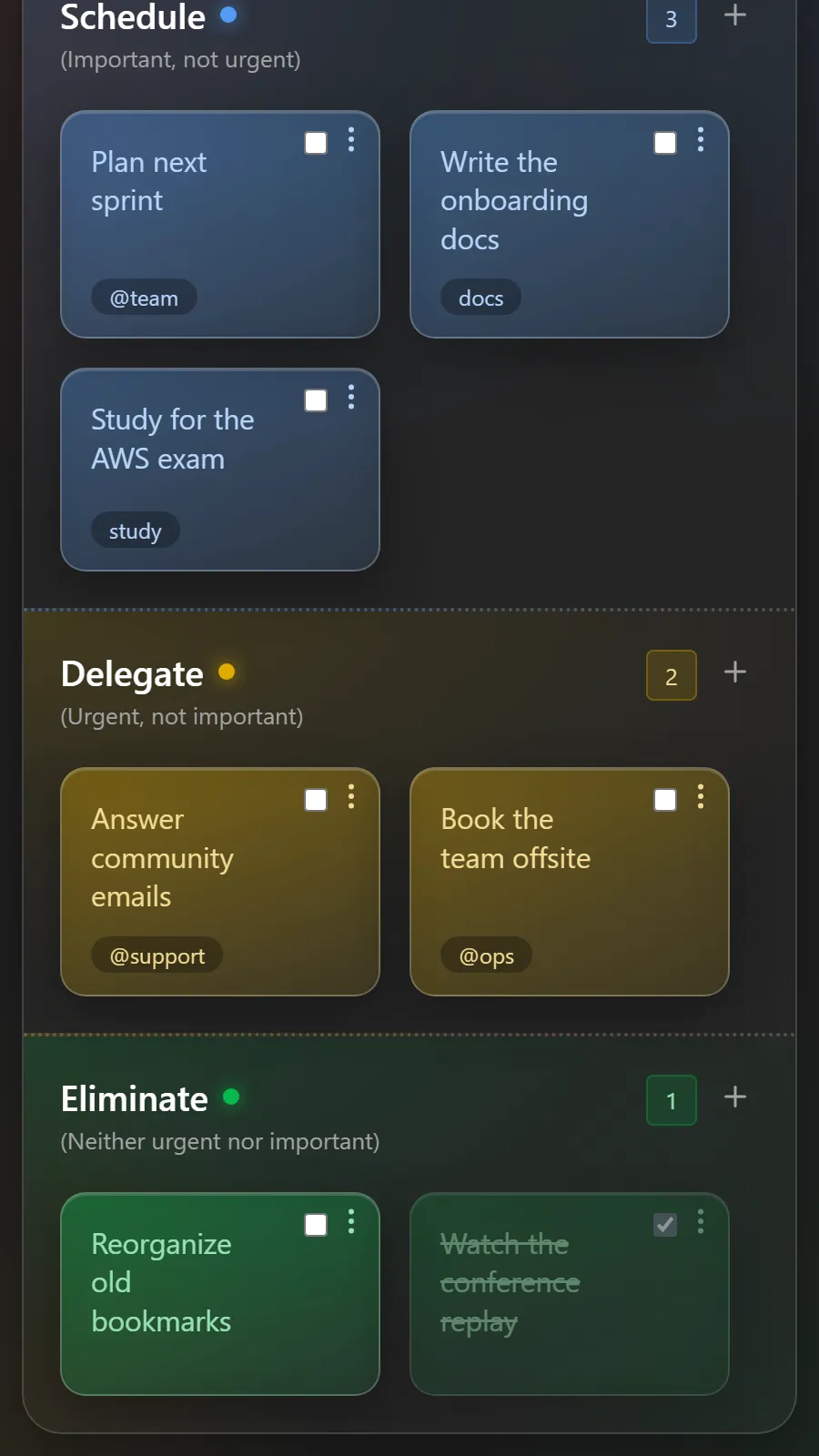 Eisenhower Post-its screenshot
