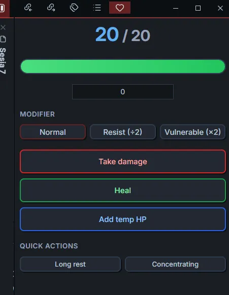 D&D HP Tracker screenshot