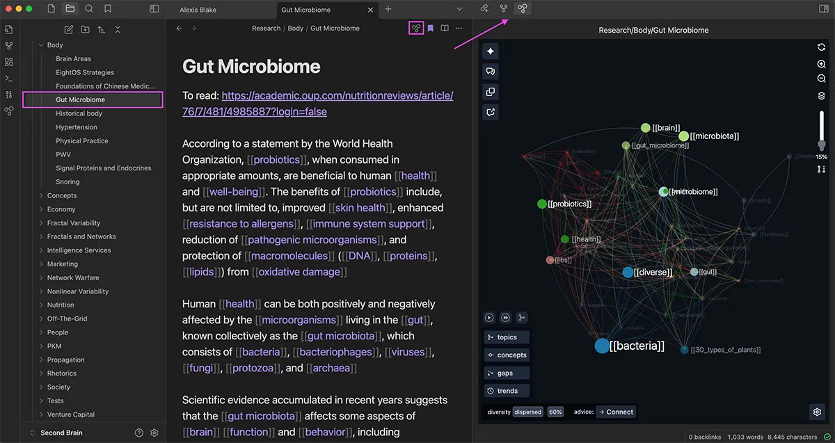 InfraNodus AI Graph View screenshot