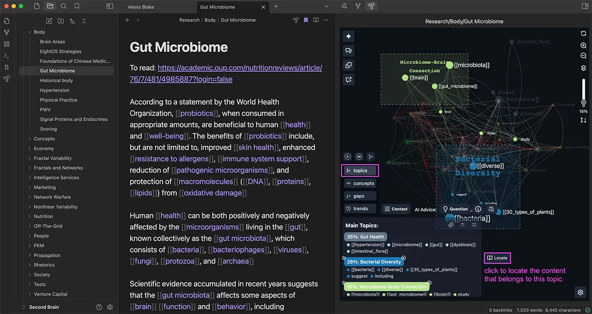 InfraNodus AI Graph View screenshot