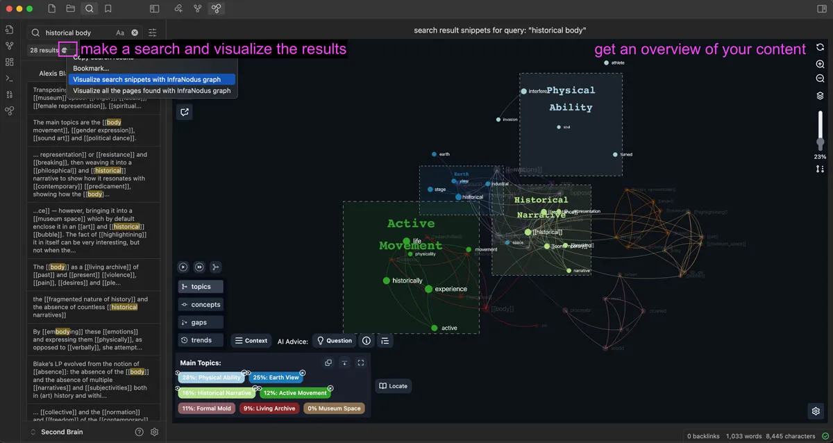 InfraNodus AI Graph View screenshot