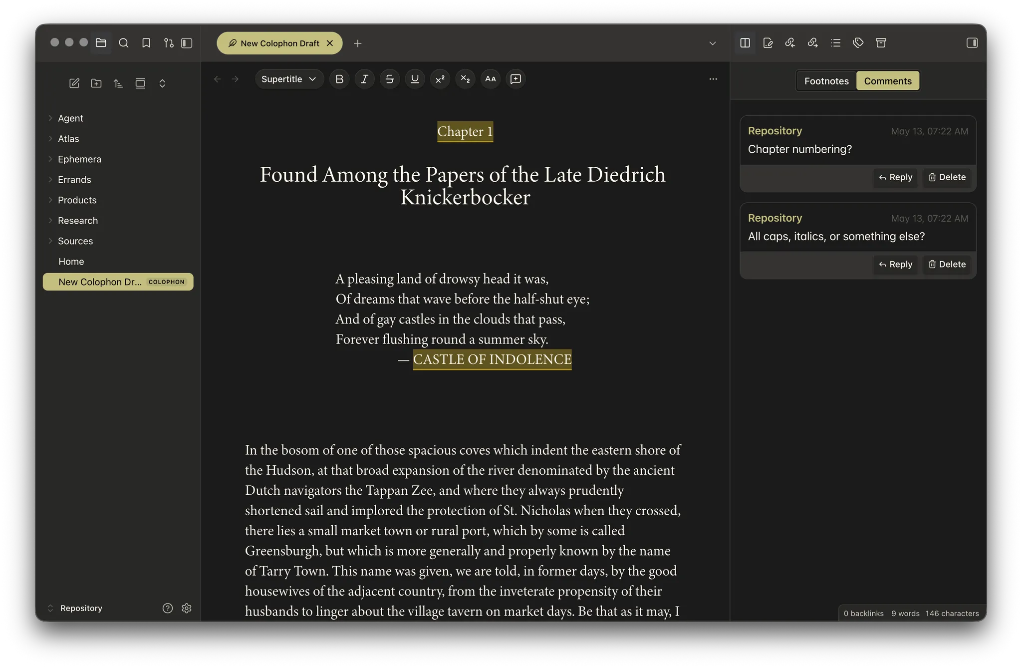 Colophon screenshot
