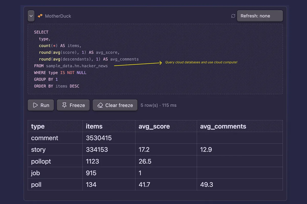 DuckDB & MotherDuck screenshot