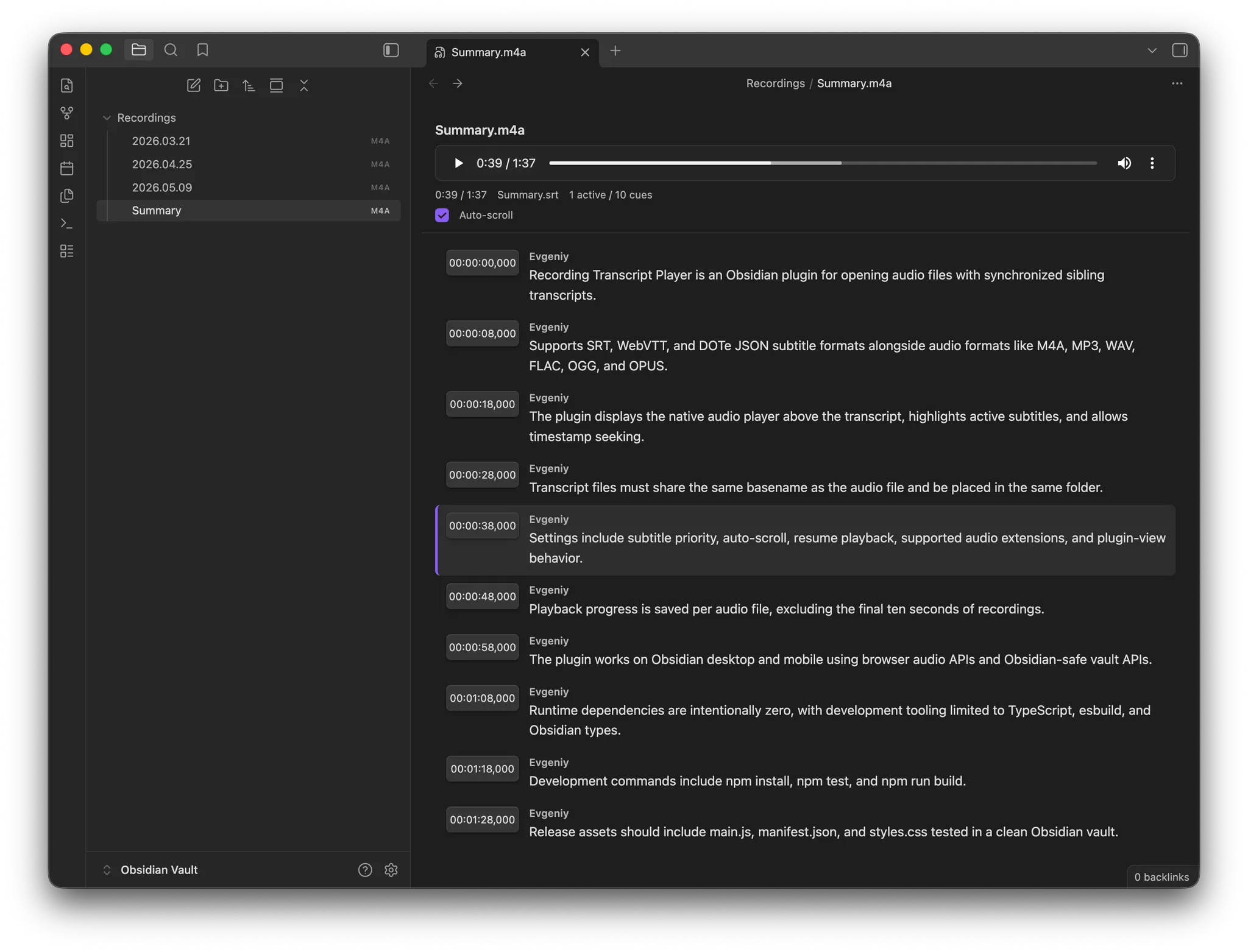 Recording Transcript Player screenshot