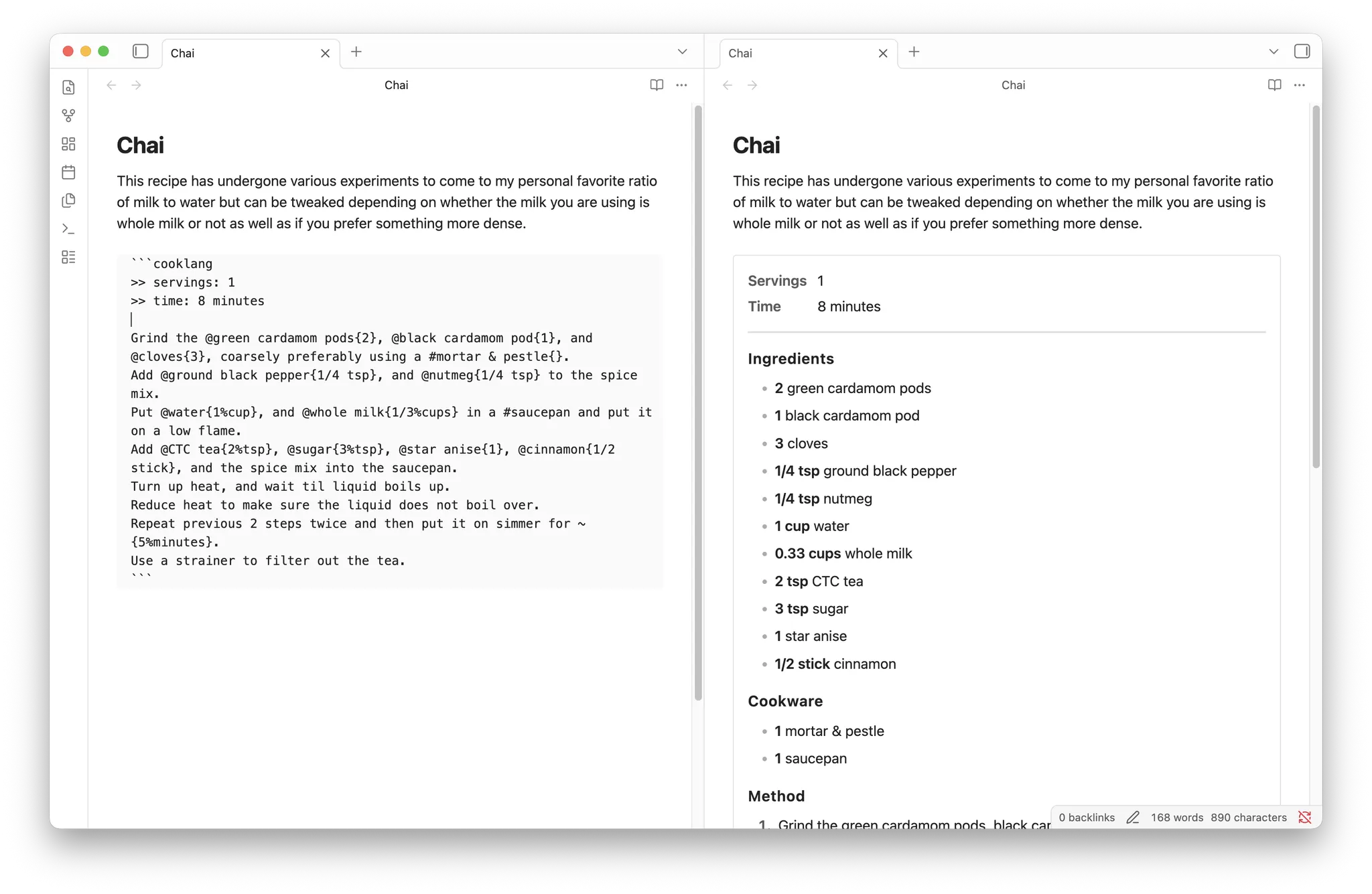 Cooklang Codeblock screenshot