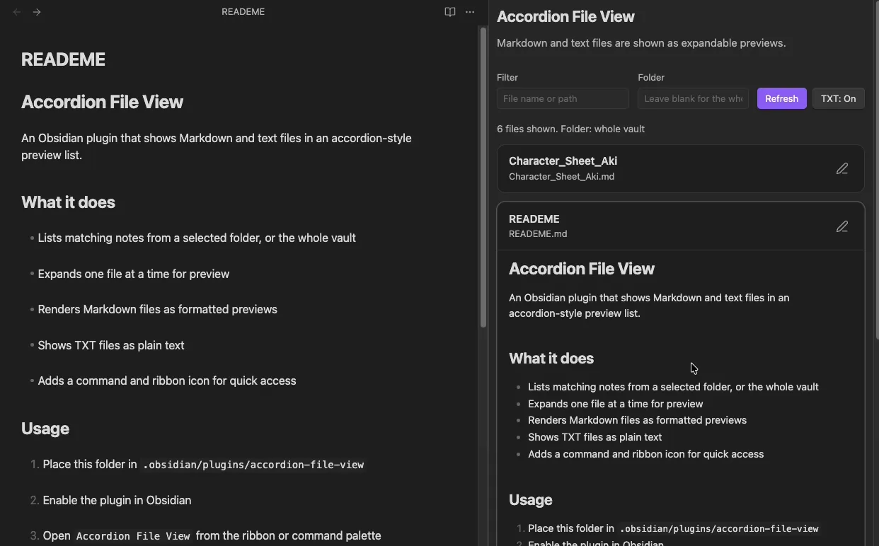 Accordion File View screenshot