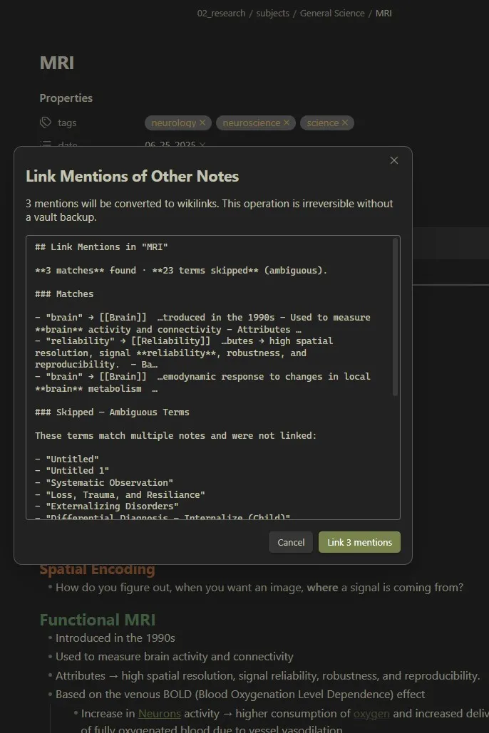 Link Unlinked Mentions screenshot