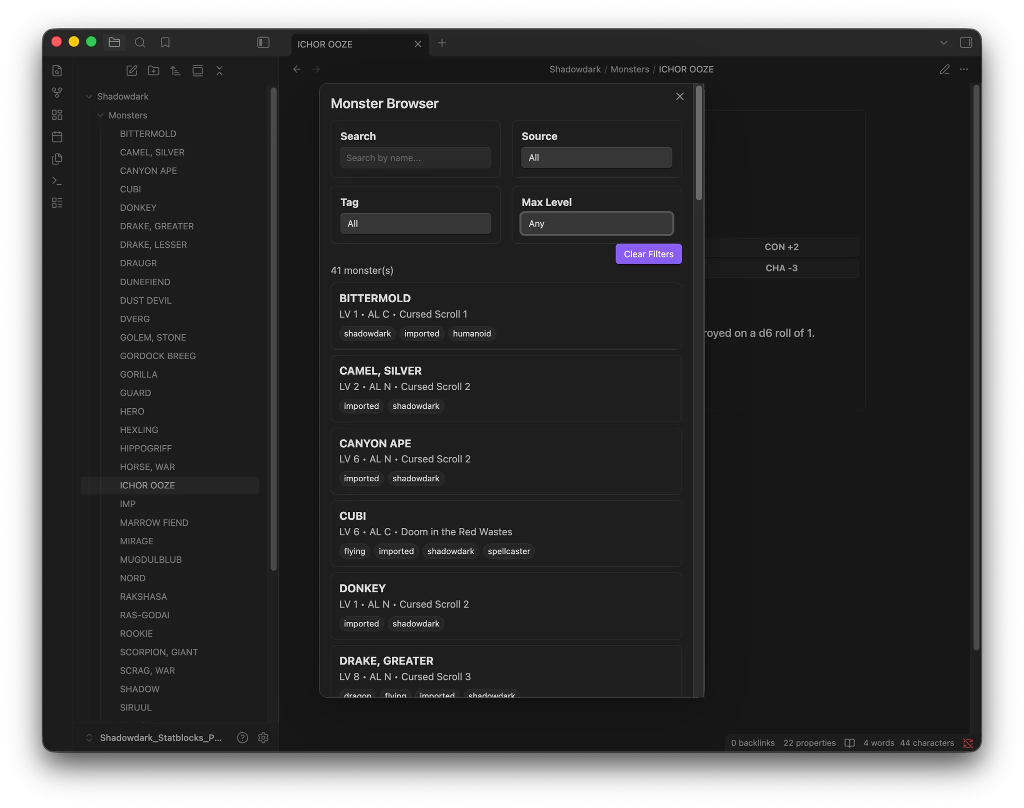 Shadowdark Statblocks screenshot