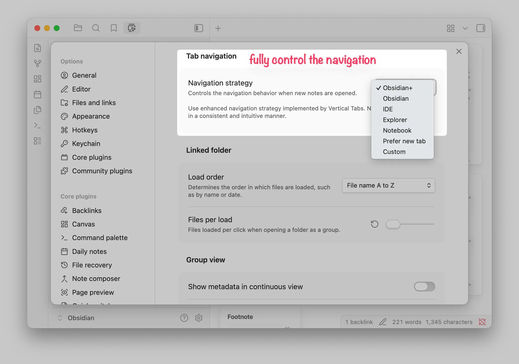 Vertical Tabs screenshot