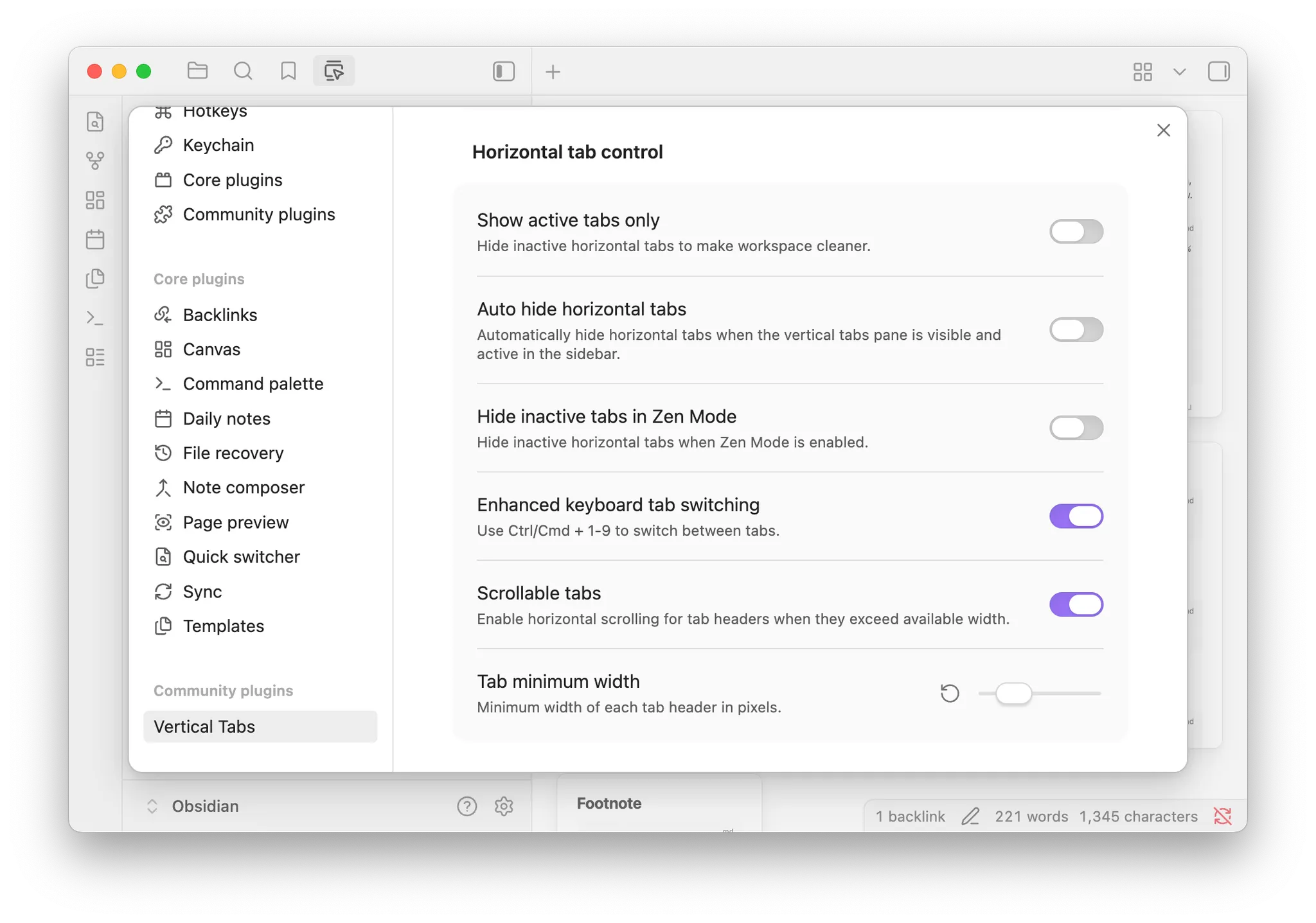 Vertical Tabs screenshot