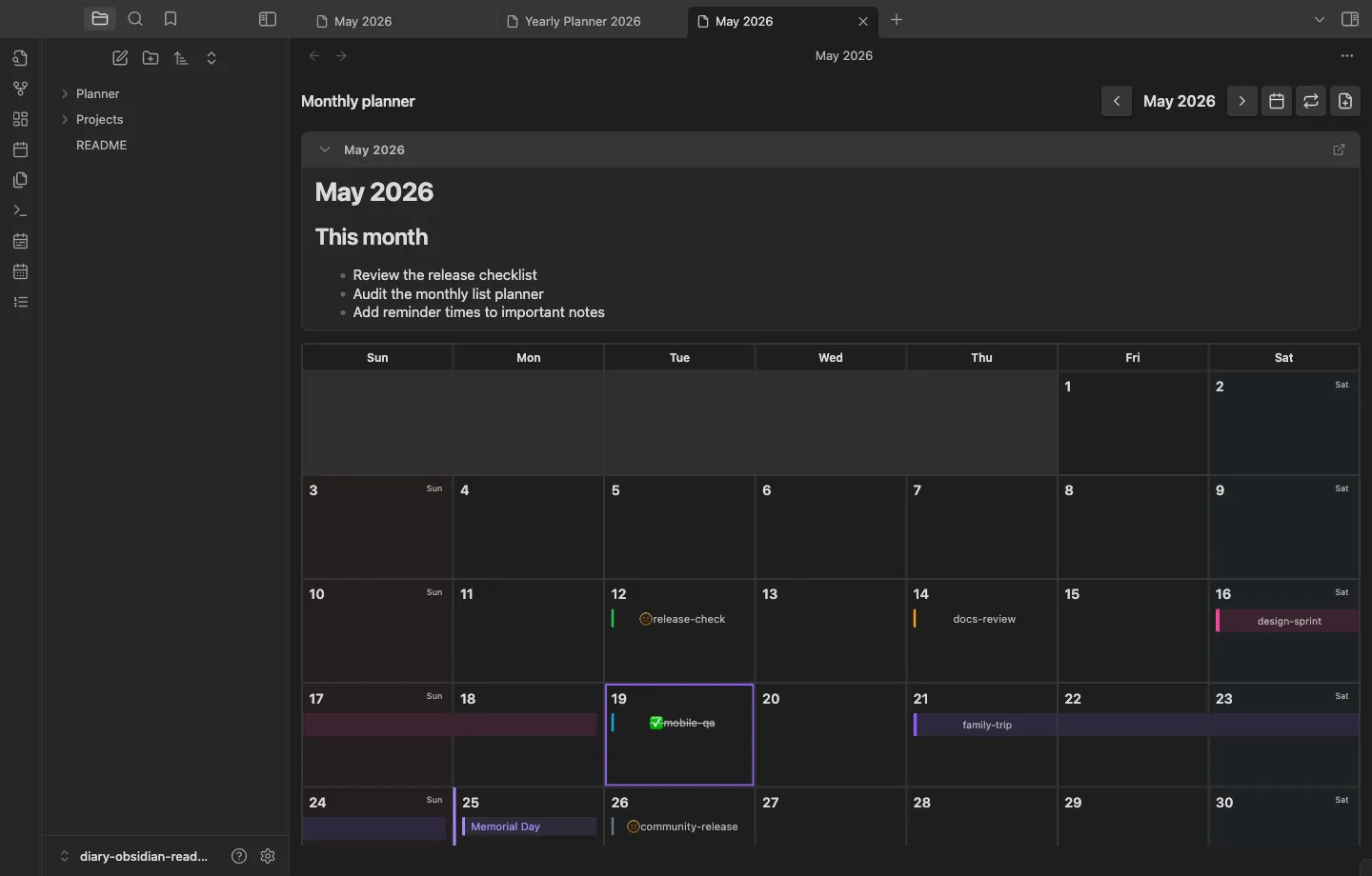 Diary screenshot