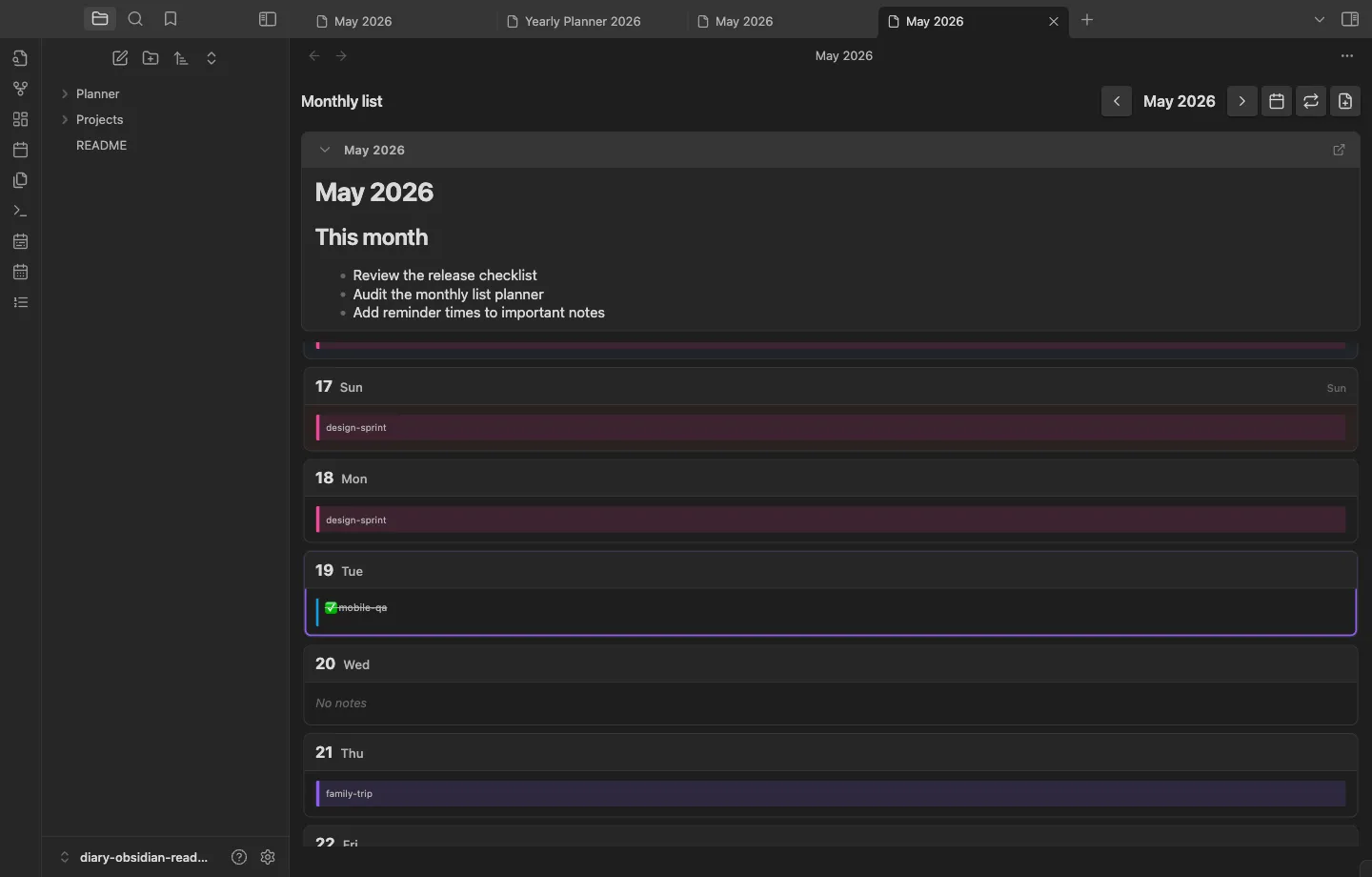 Diary screenshot