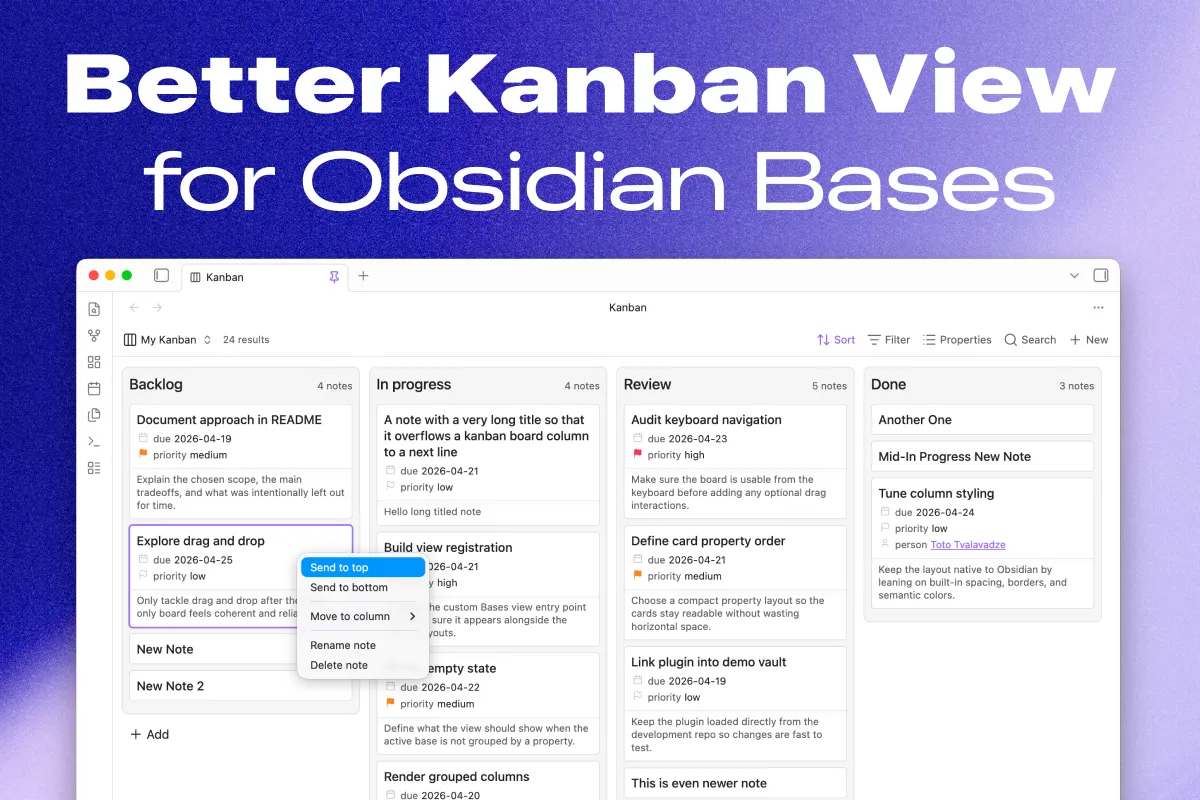 Better Kanban Bases View screenshot