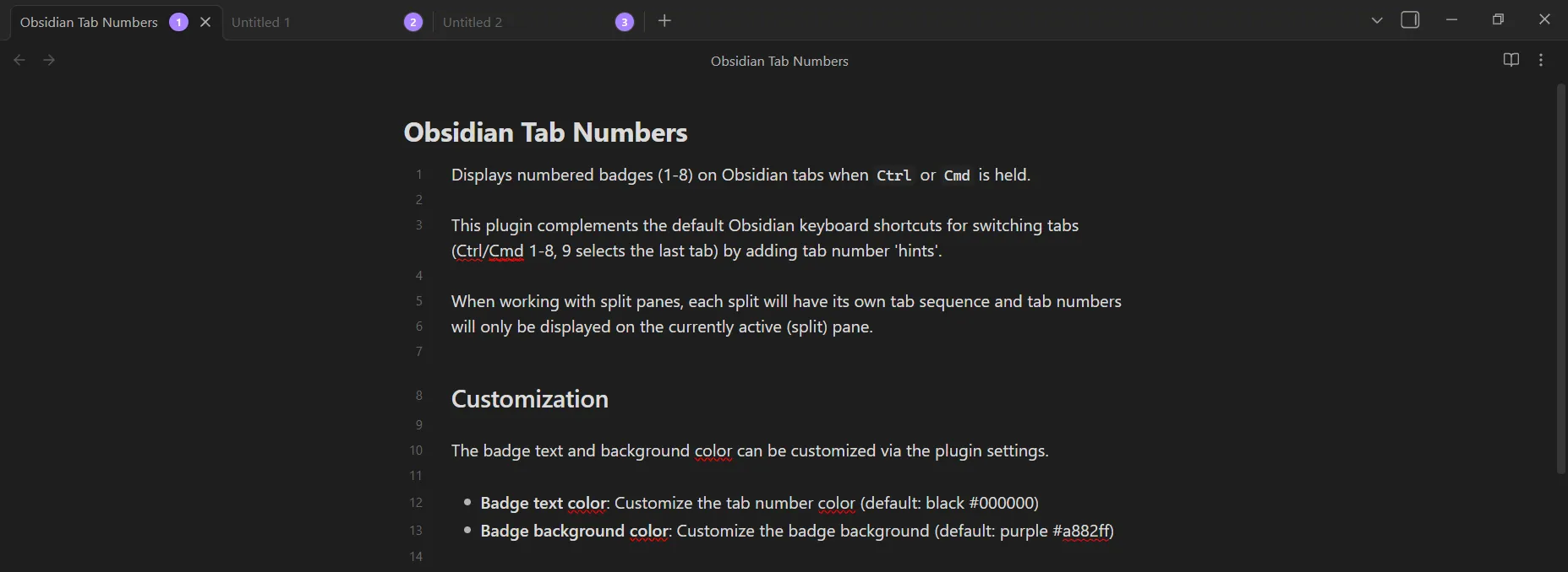 Tab Numbers screenshot