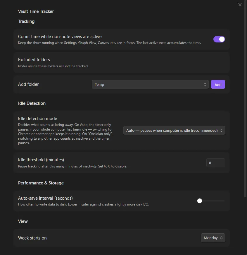 Vault Time Tracker screenshot