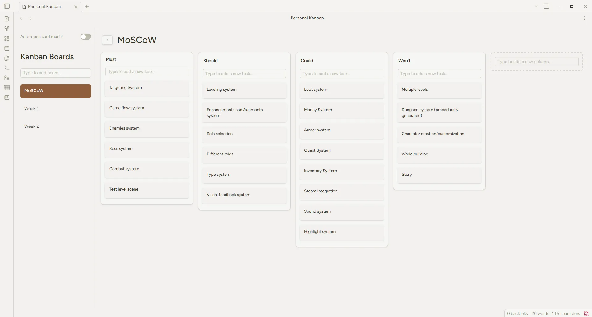 Personal Kanban screenshot