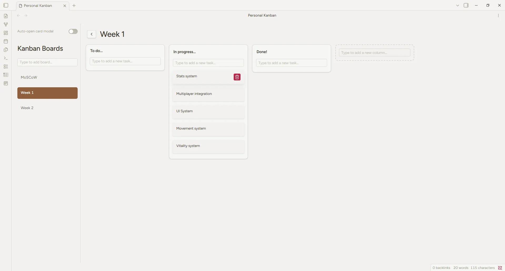 Personal Kanban screenshot