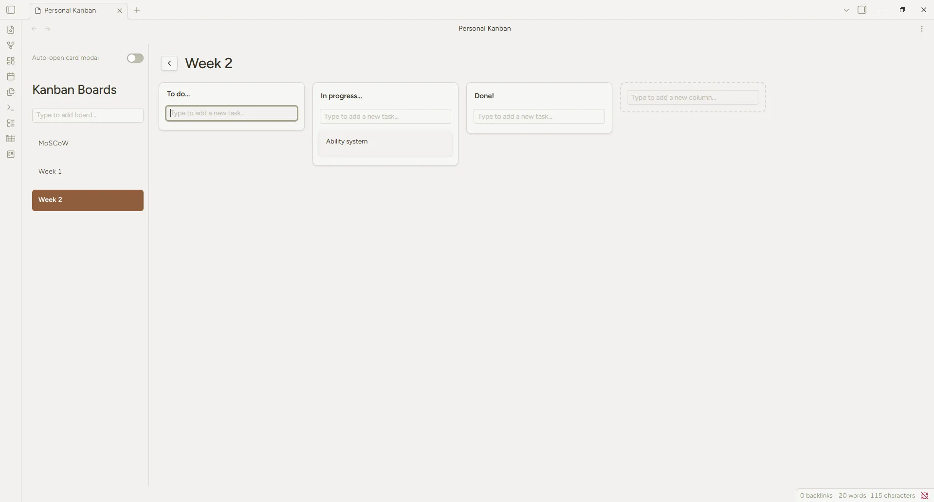 Personal Kanban screenshot