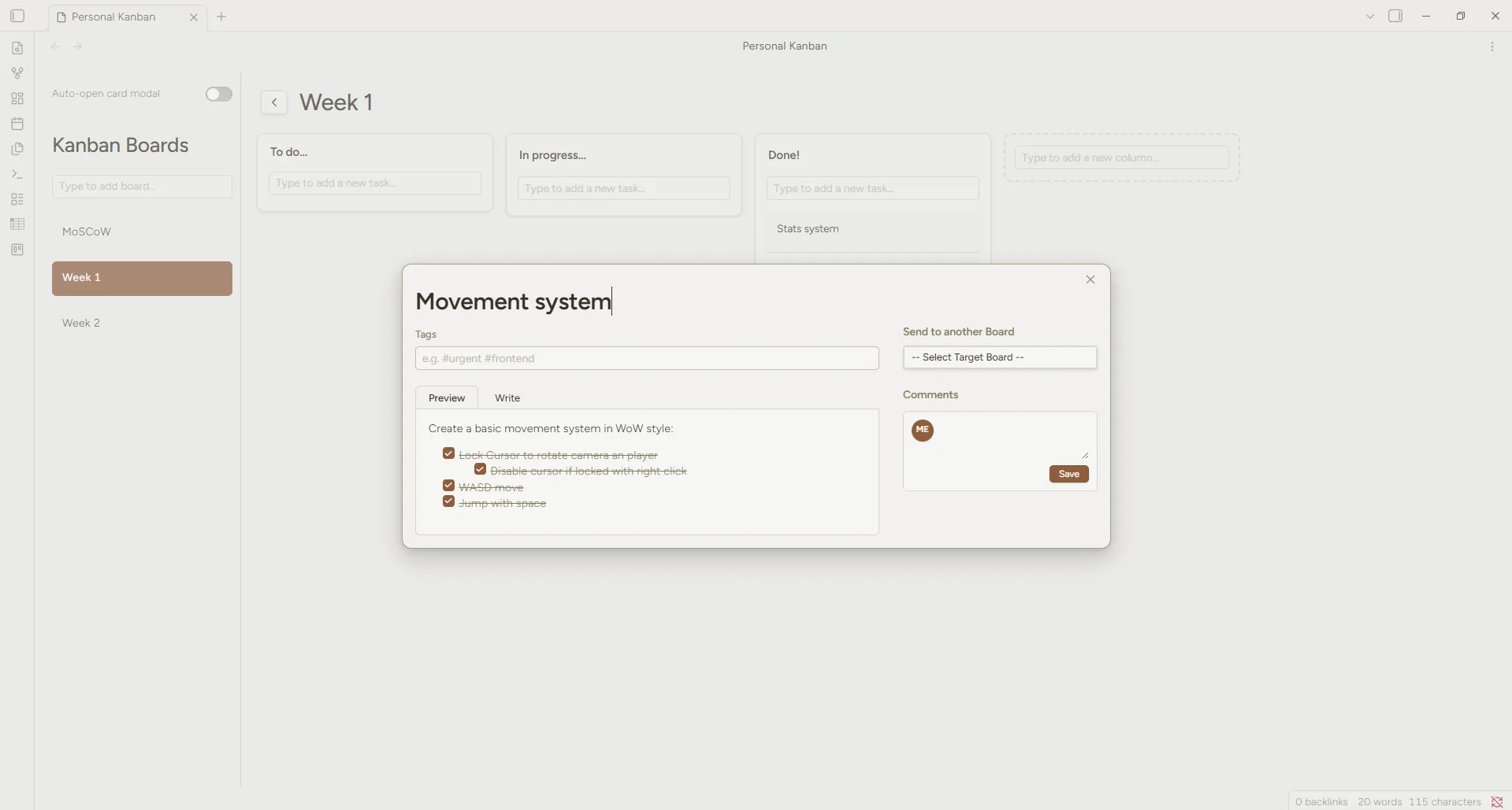 Personal Kanban screenshot