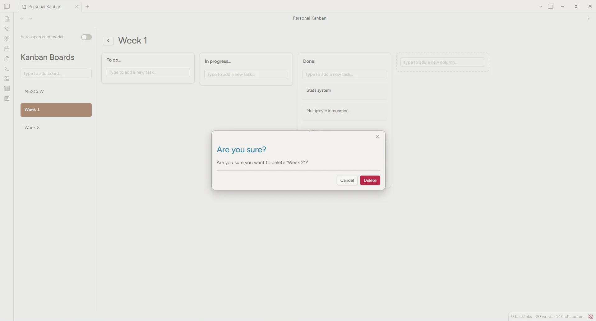 Personal Kanban screenshot