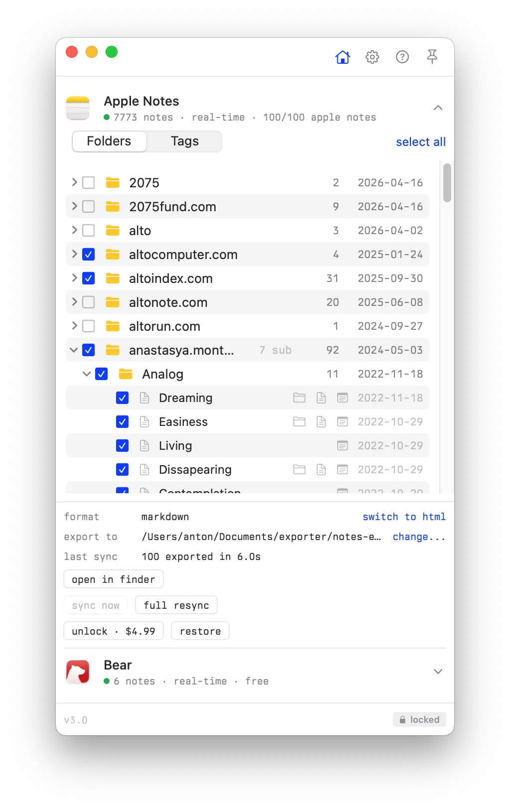 Exporter screenshot