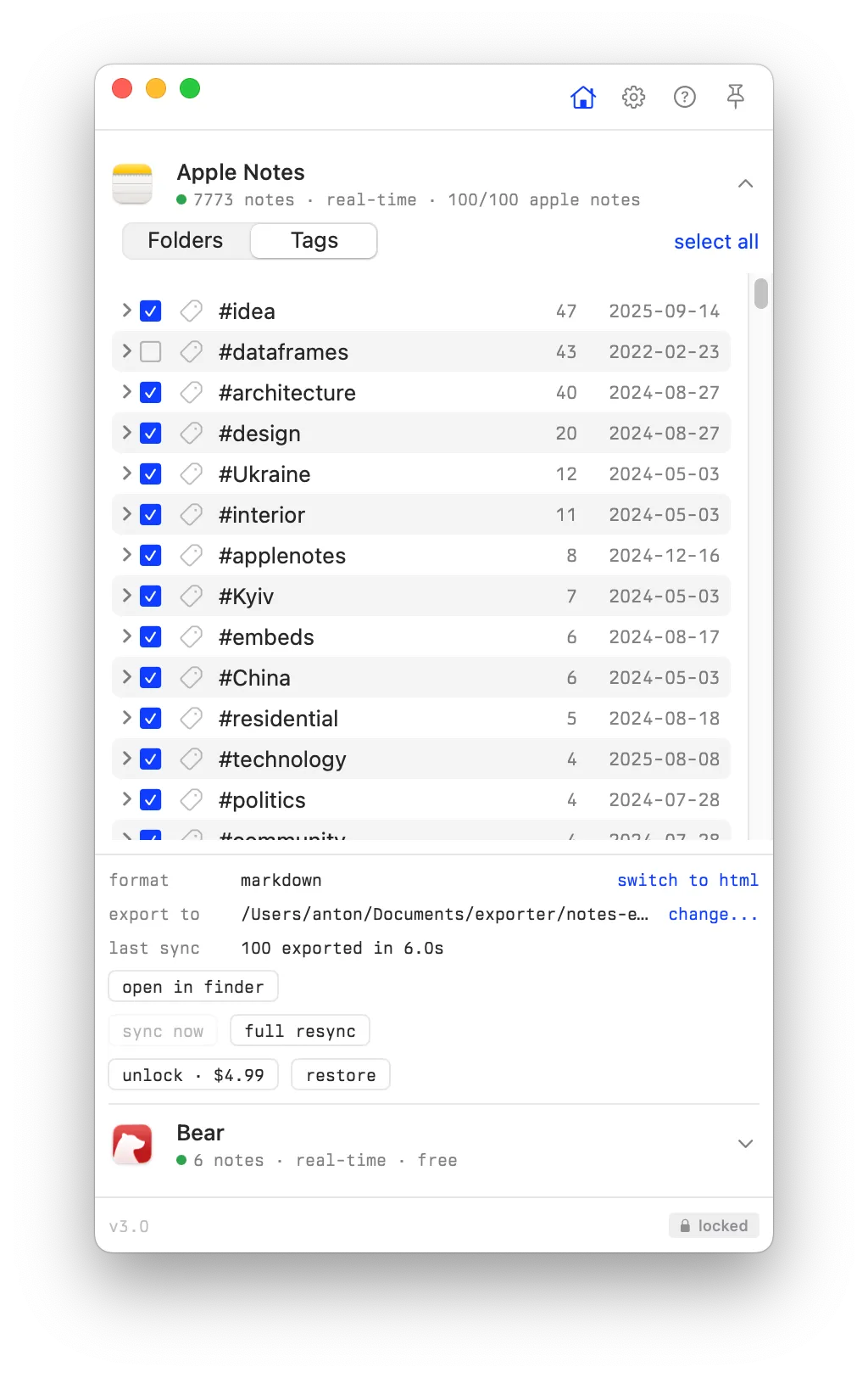 Exporter screenshot