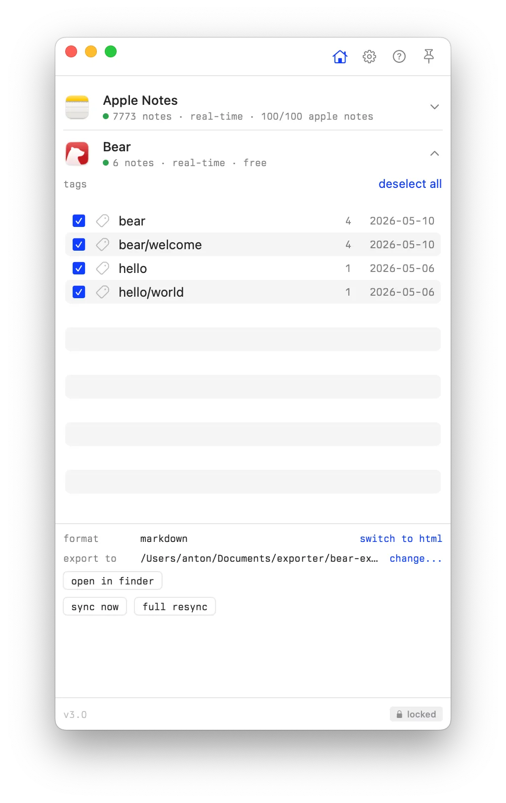 Exporter screenshot