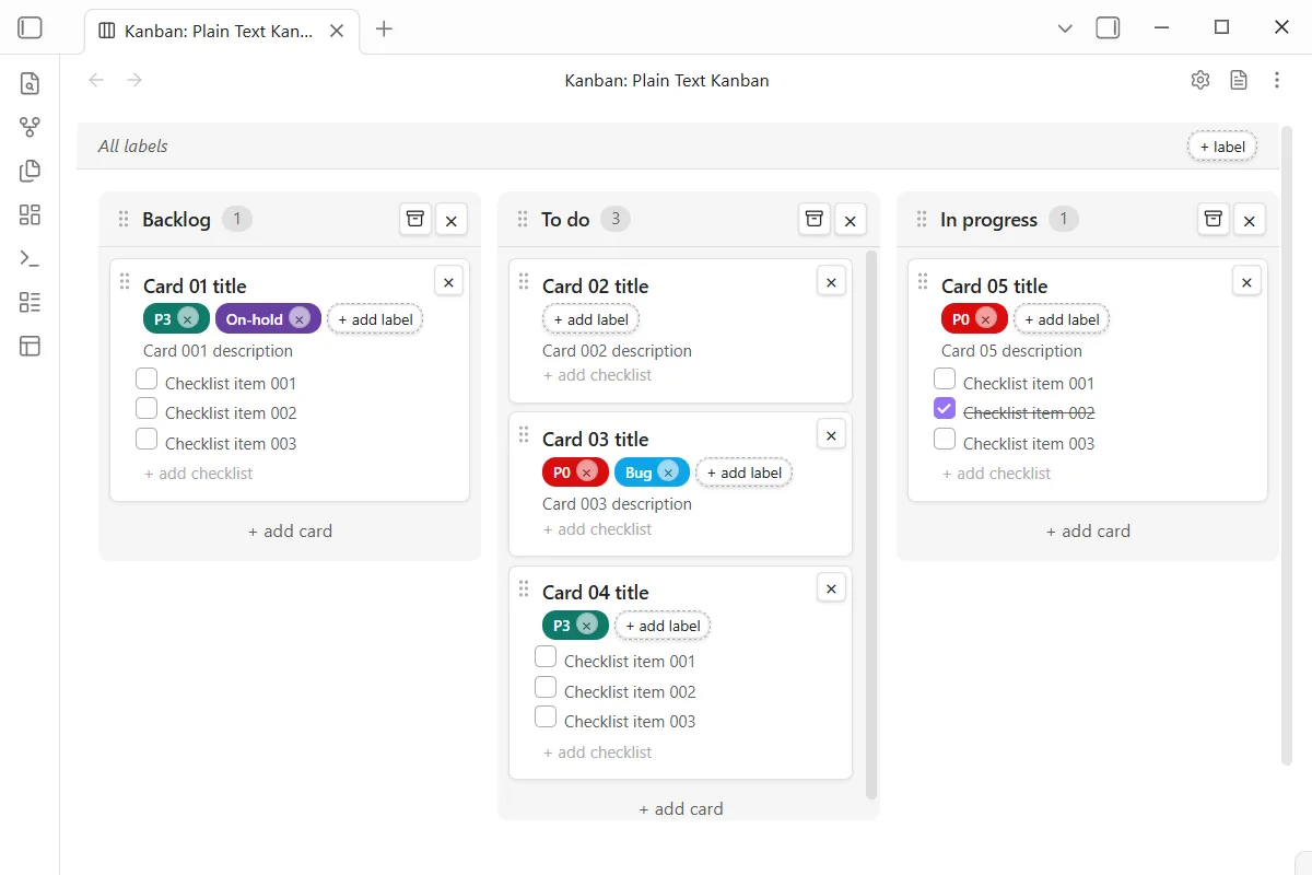 Plain Text Kanban screenshot