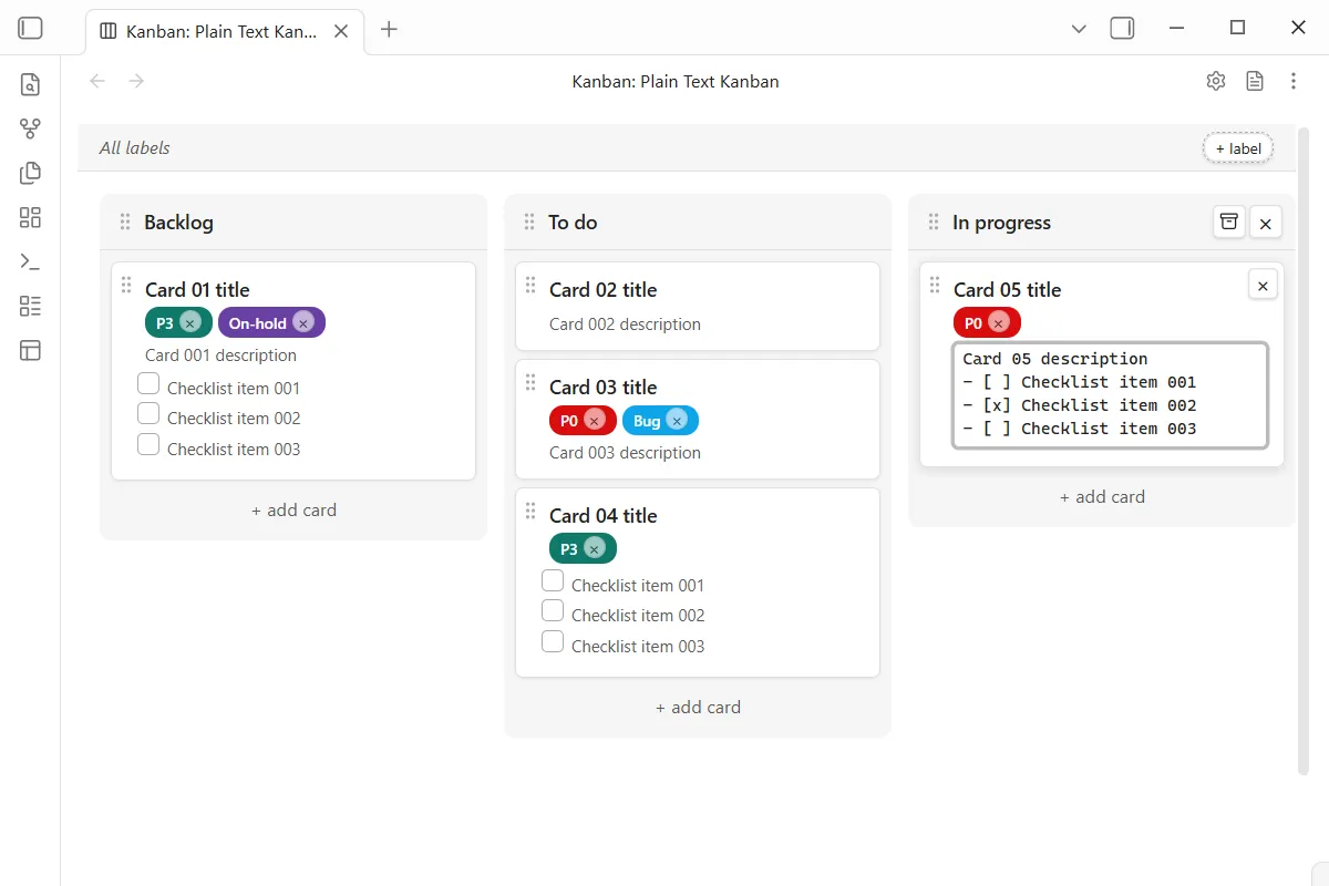 Plain Text Kanban screenshot
