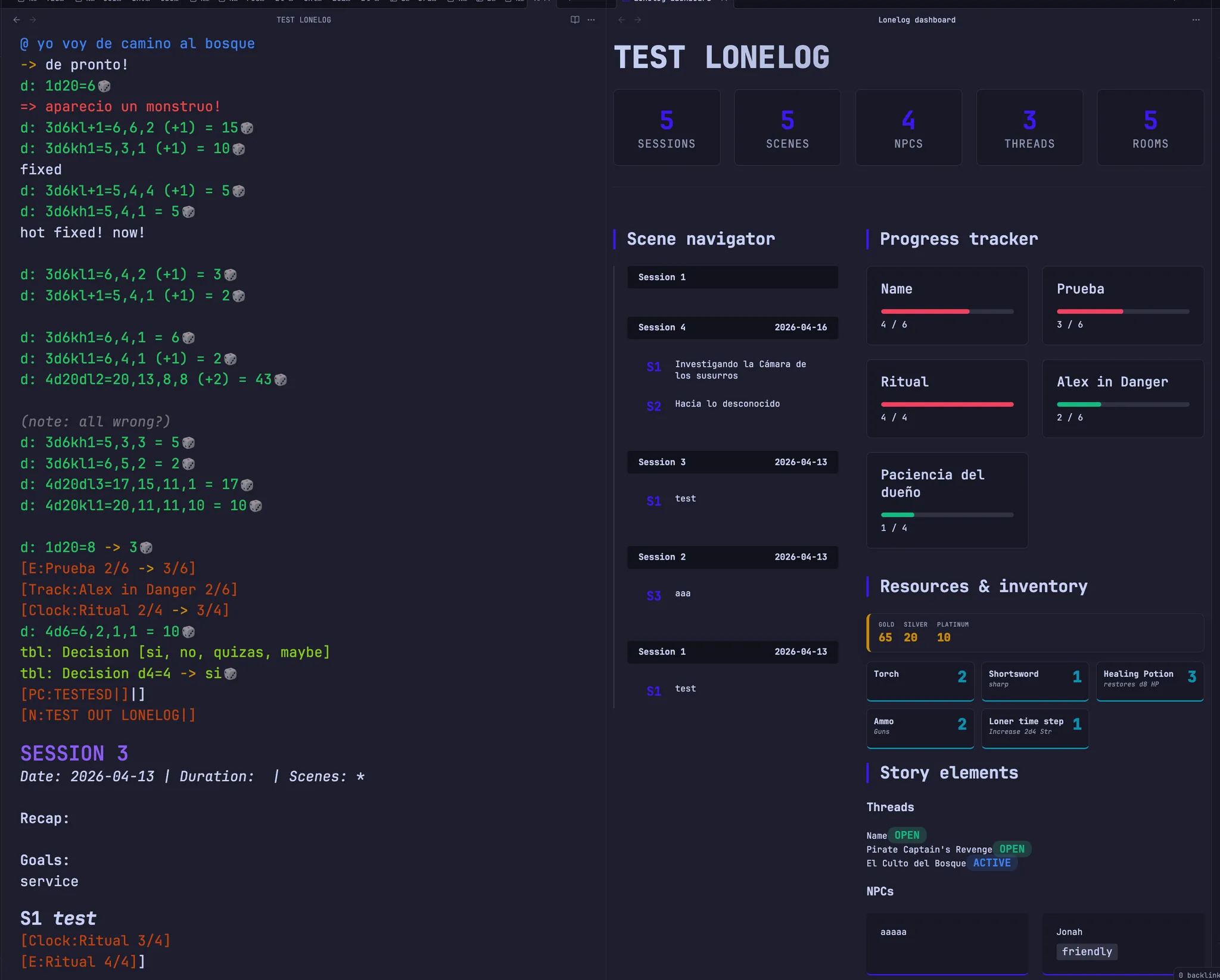 Lonelog screenshot