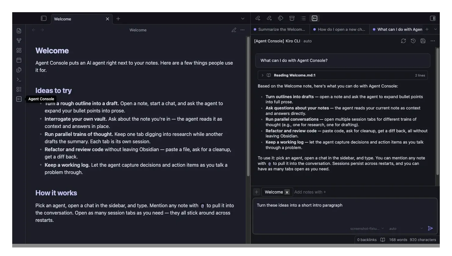 Agent Console screenshot