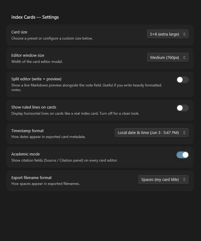 Index Cards screenshot