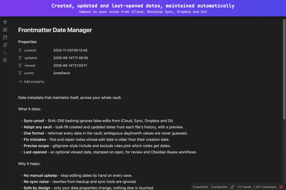 Frontmatter Date Manager screenshot