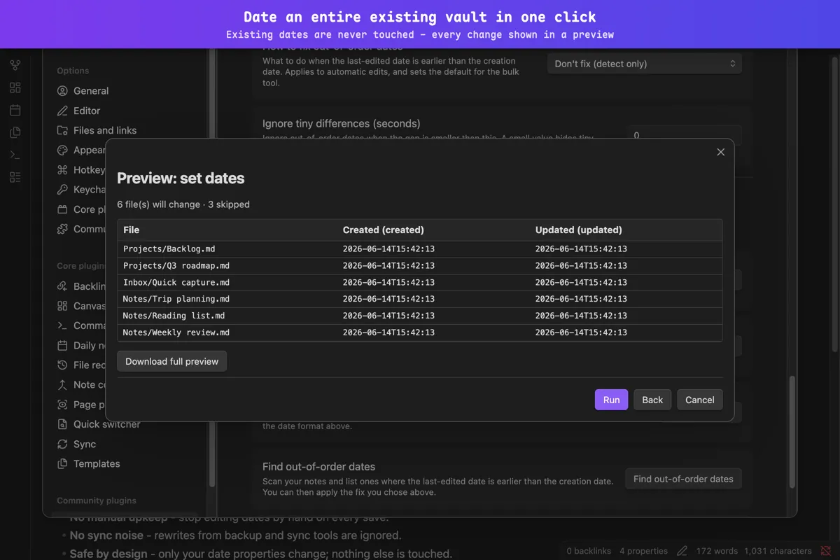 Frontmatter Date Manager screenshot
