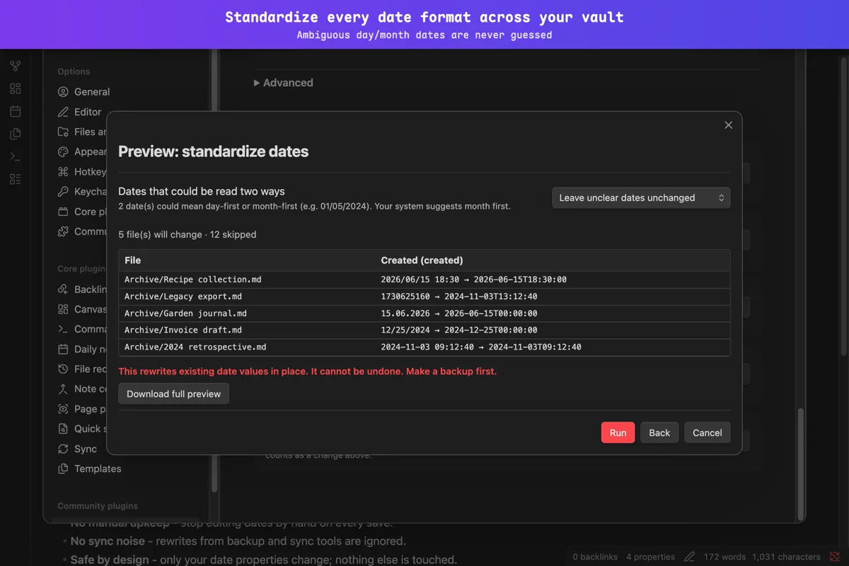 Frontmatter Date Manager screenshot