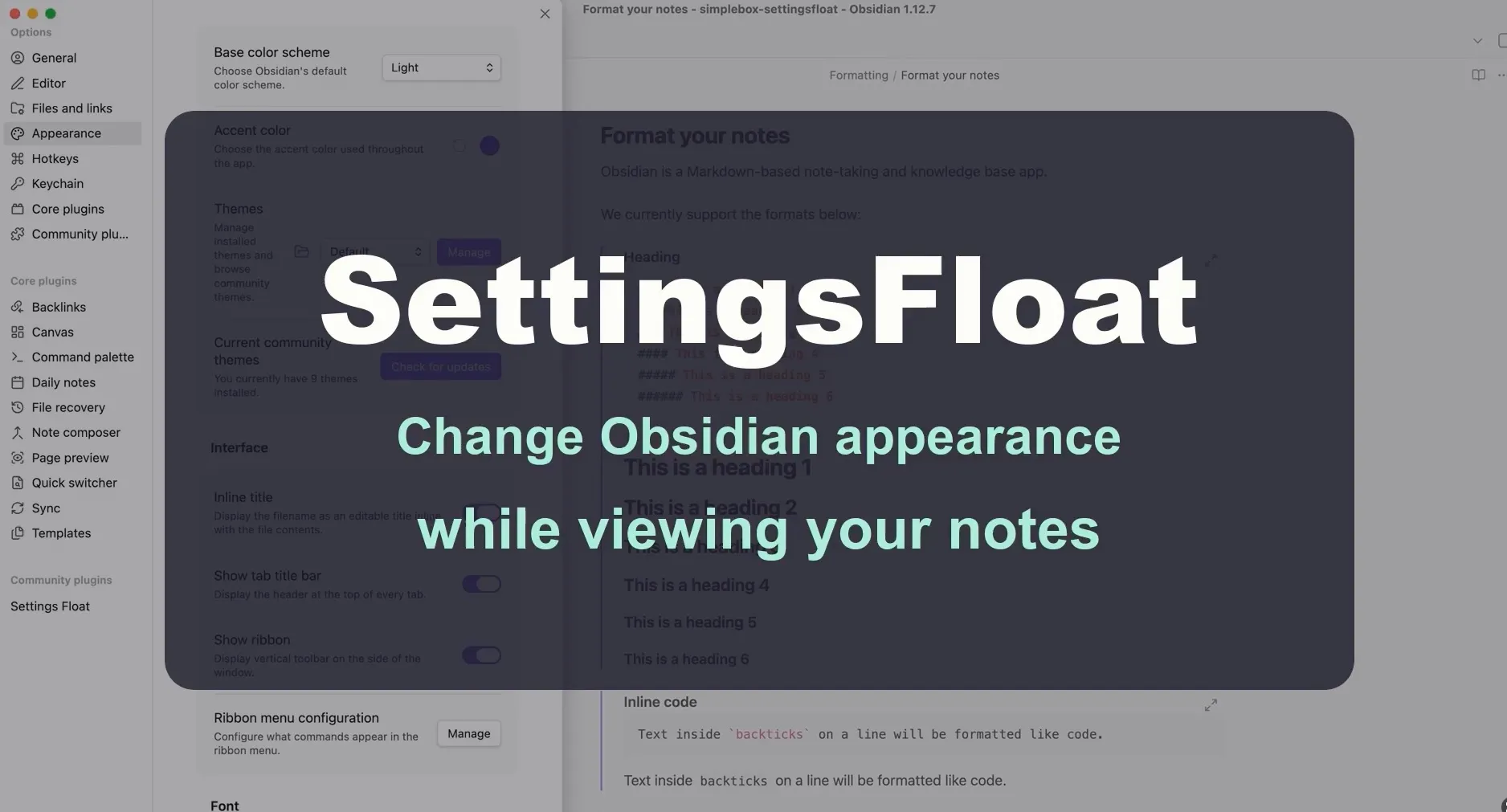 Settings Float screenshot