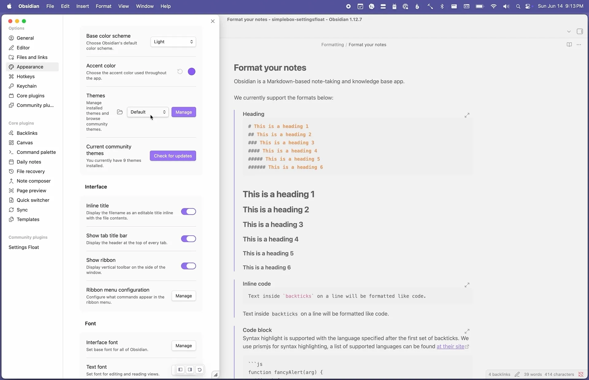 Settings Float screenshot