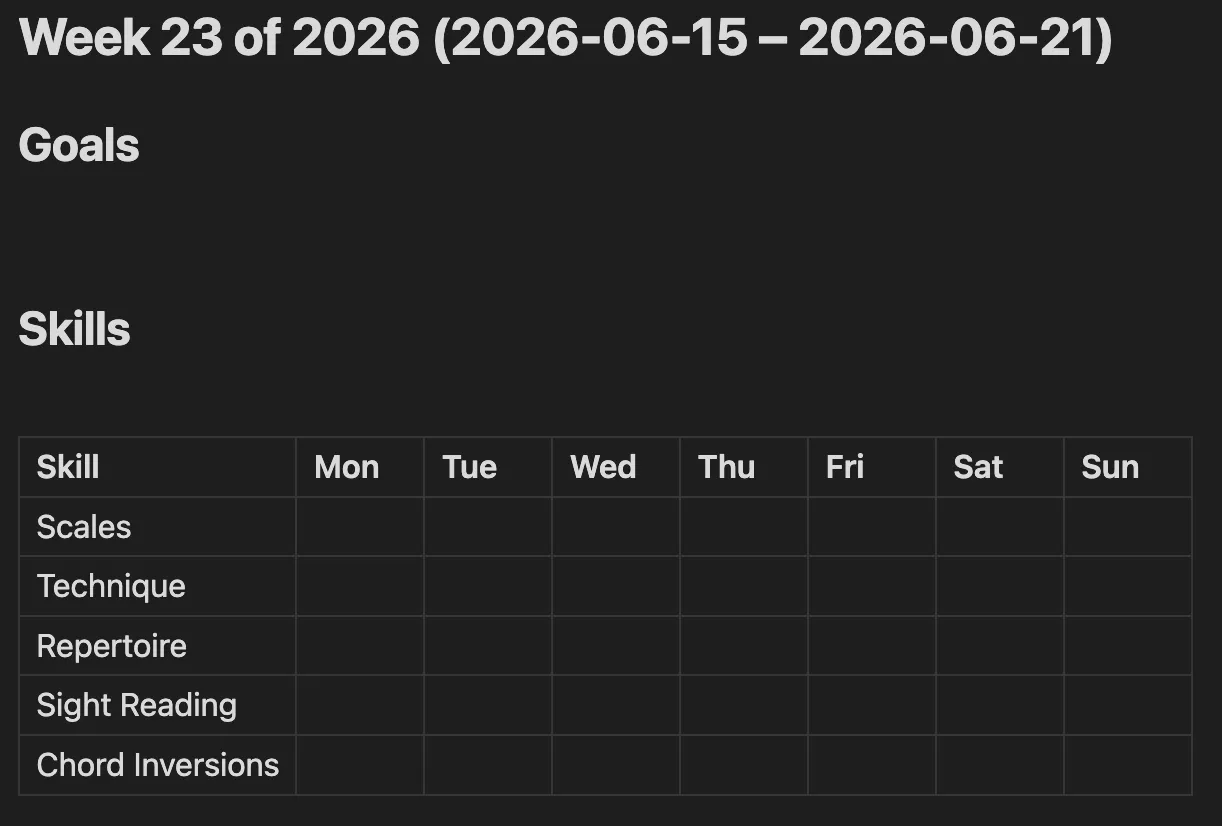 Weekly Music Practice Planner screenshot