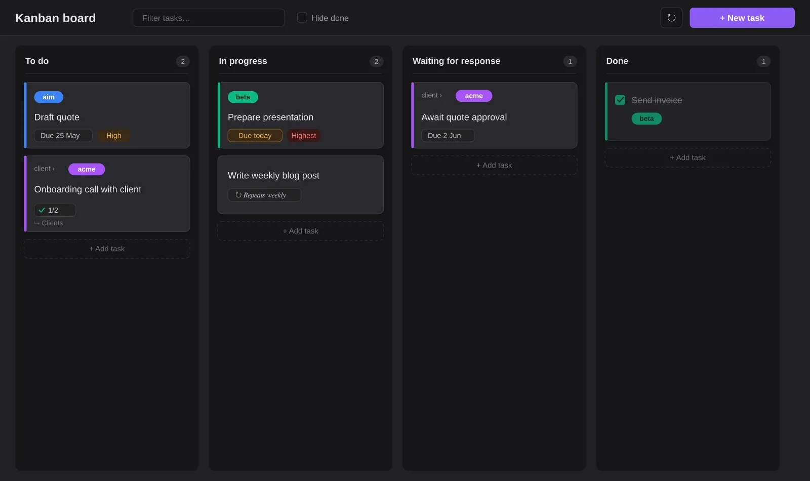 Trietment Kanban screenshot