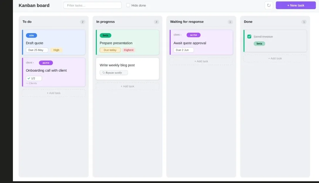 Trietment Kanban screenshot