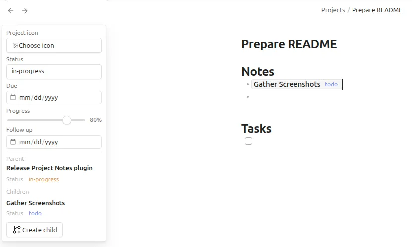Project Notes screenshot