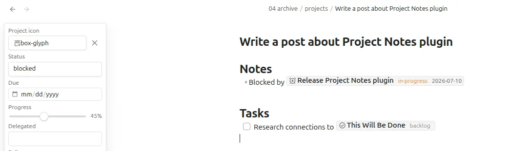 Project Notes screenshot