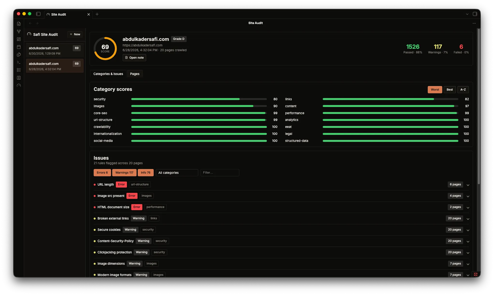 Safi Site Audit screenshot