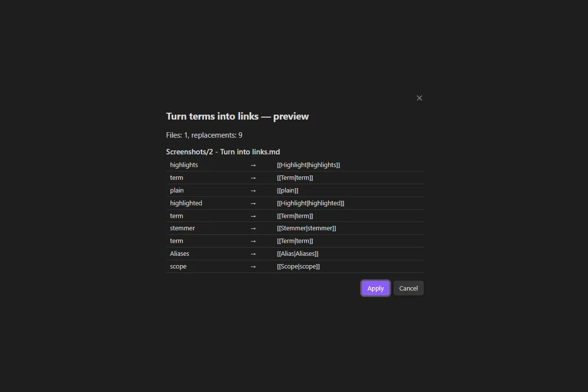 Glossary Linker screenshot