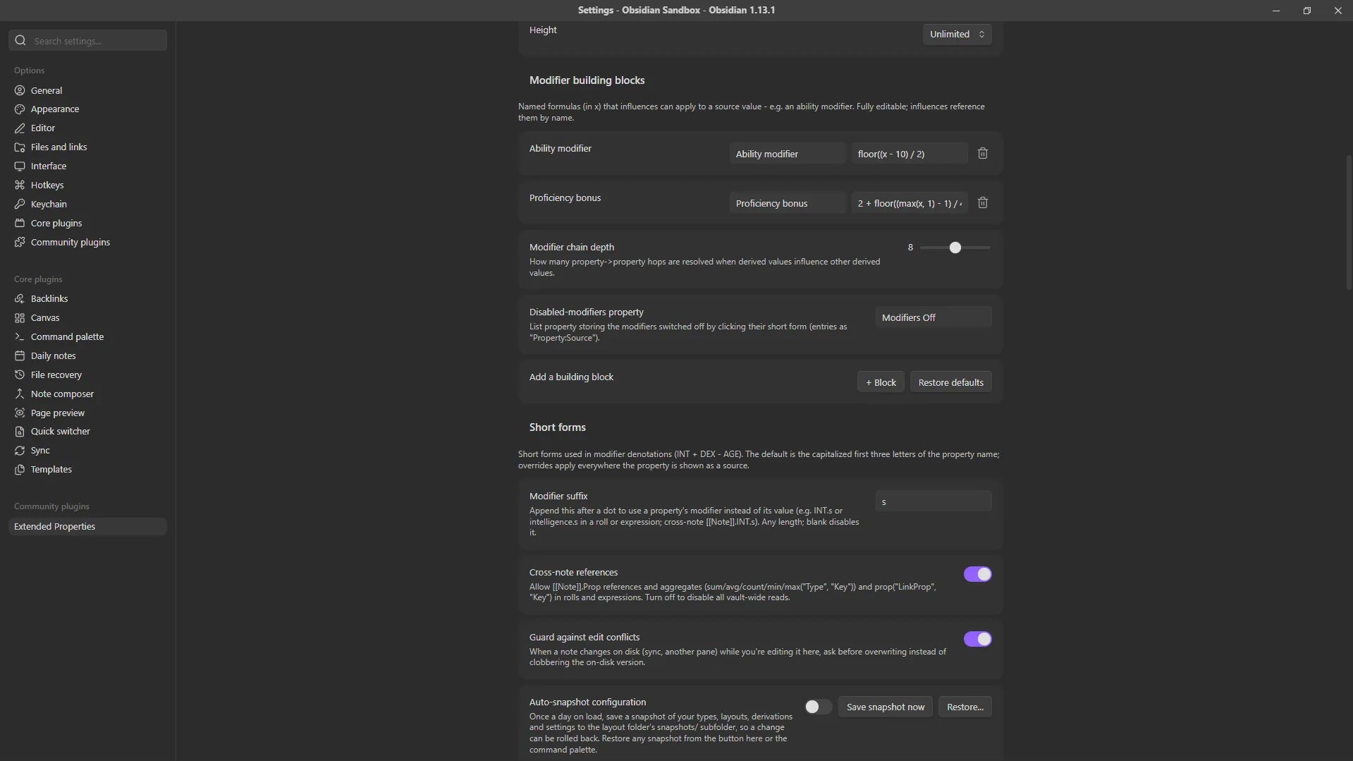 Extended Properties screenshot