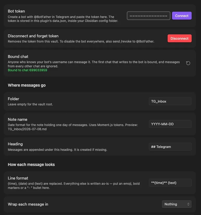 Vault Telegram Bridge screenshot
