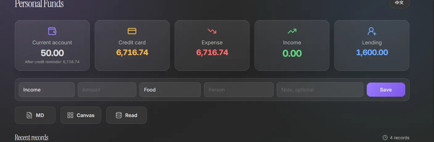 Personal Funds screenshot