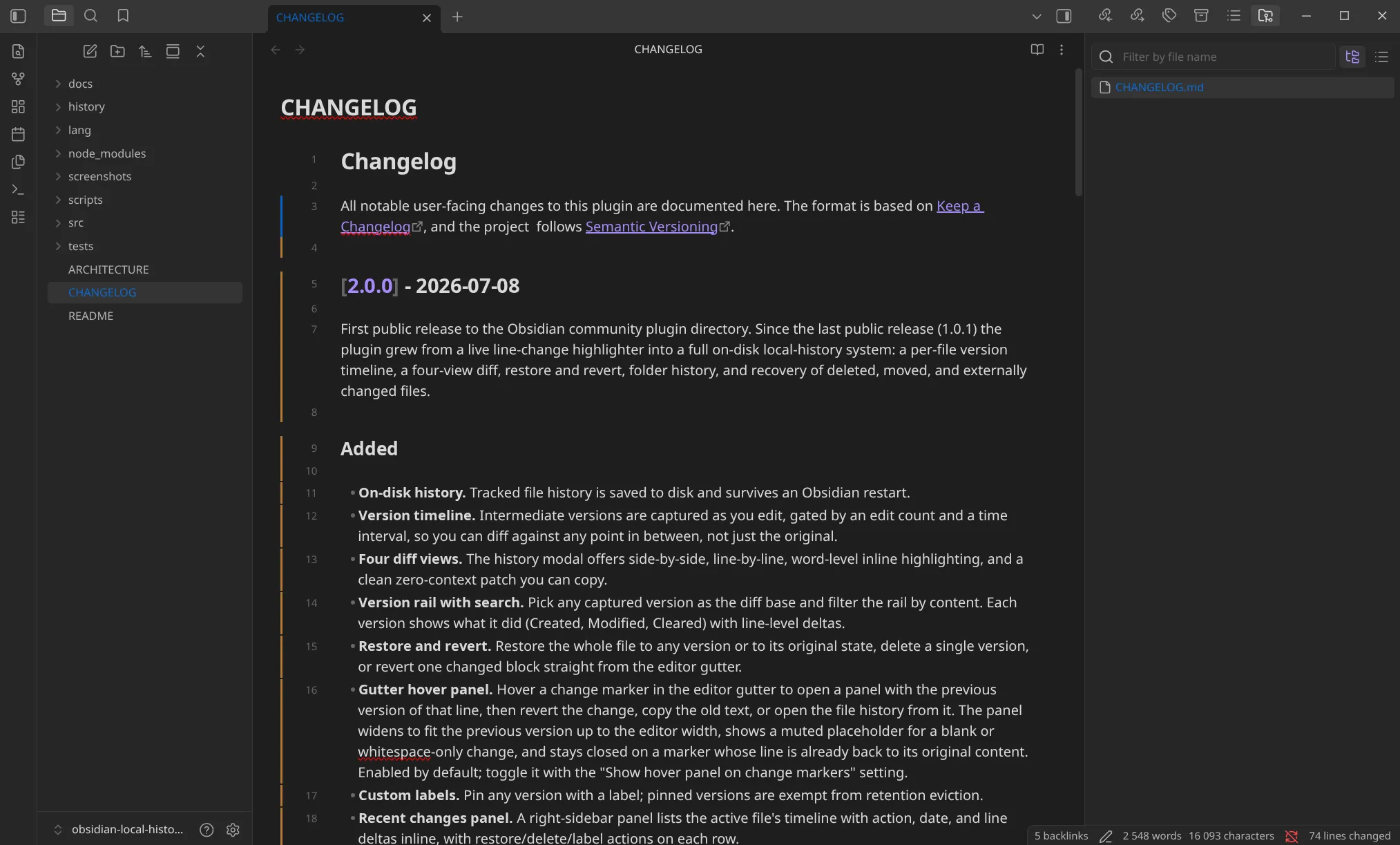 Local Version History screenshot
