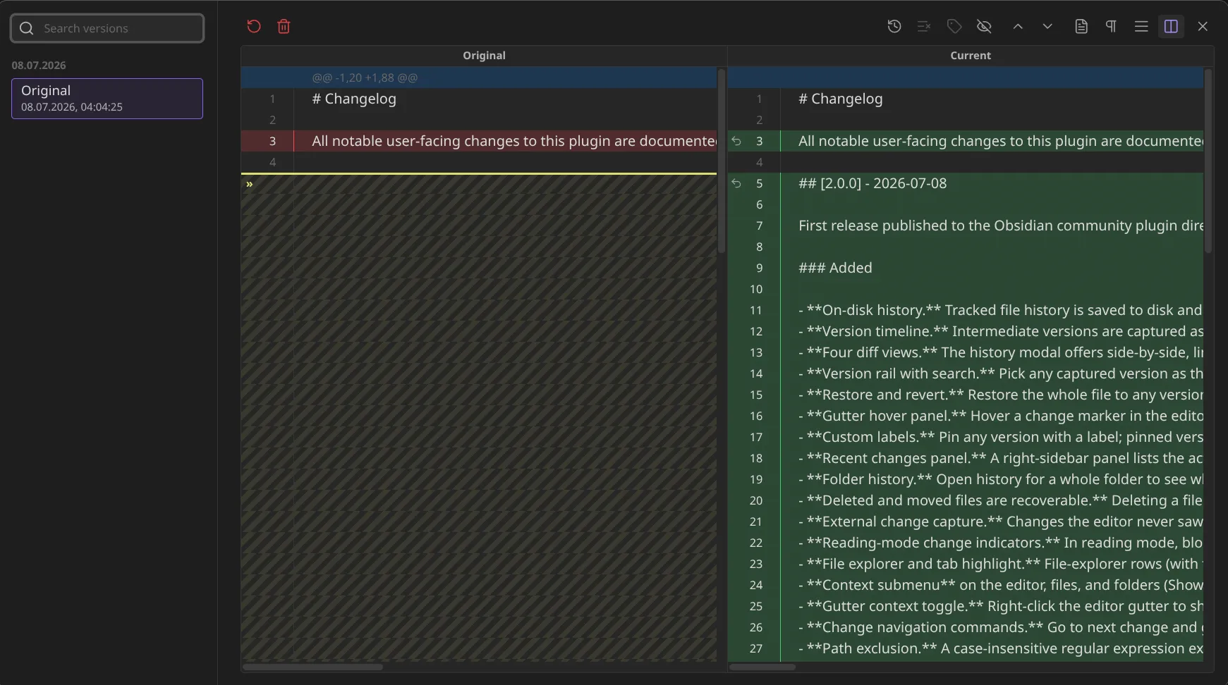 Local Version History screenshot