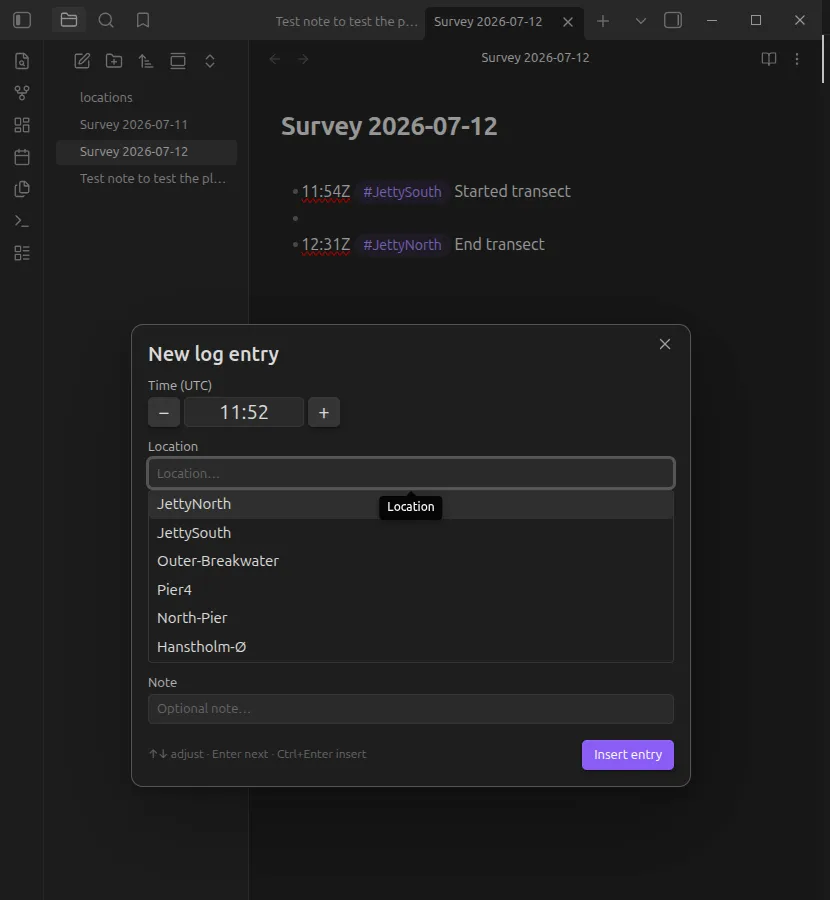 Survey Log screenshot